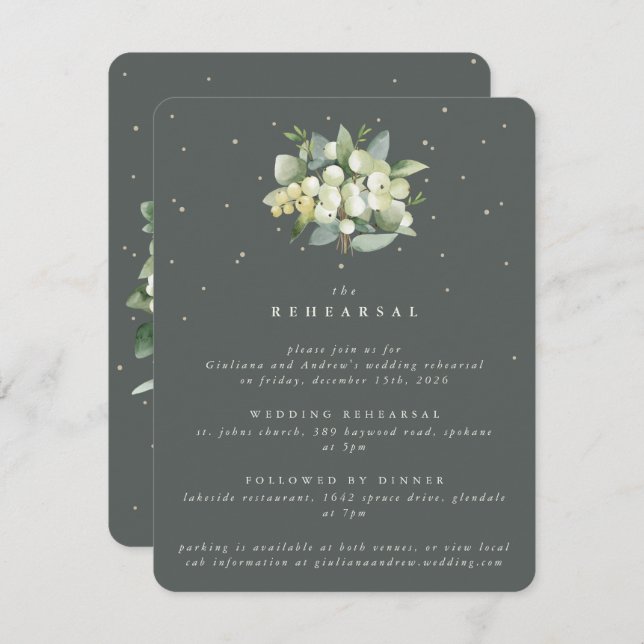 Gray Green Snowberry+Eucalyptus Wedding Probe Begleitkarte (Vorne/Hinten)