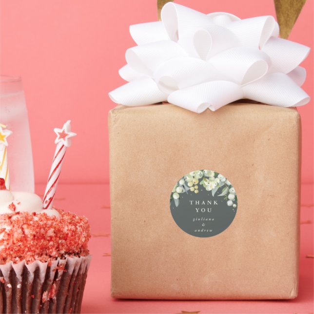 Gray Green Snowberry+Eucalyptus Wedding Vielen Dan Runder Aufkleber (Party)