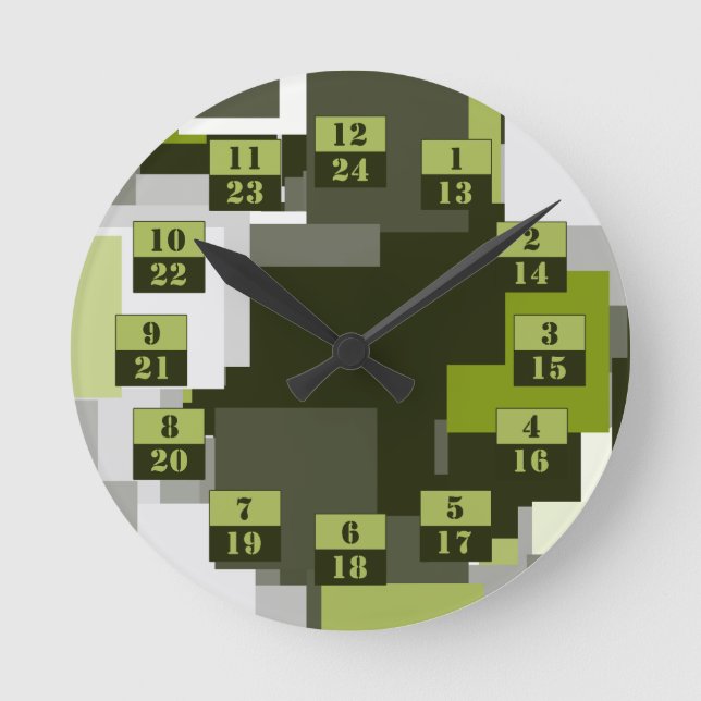 Gray Green Urban Camouflage Squares Militär Time Runde Wanduhr (Vorderseite)
