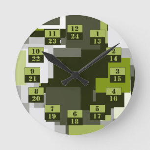 Gray Green Urban Camouflage Squares Militär Time Runde Wanduhr