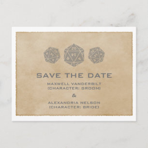Gray Grunge D20 Dice Gamer Save the Date Postcard Ankündigungspostkarte