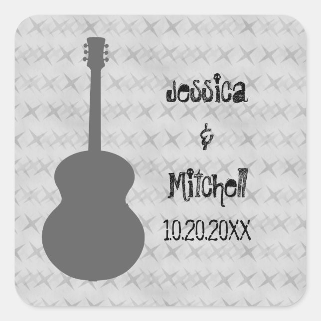 Gray Guitar Grunge Wedding Stickers (Vorderseite)