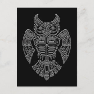 Gray Haida Spirit Owl auf Black Postkarte