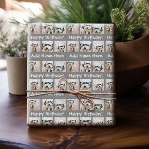 Gray Happy Geburtstag Name 6 Platz FotoCollage Geschenkpapier