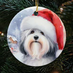 Gray Havanese Dog Watercolor Weihnachten Keramik Ornament