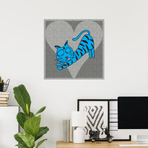 Gray Heart Blue Kitty Print Poster