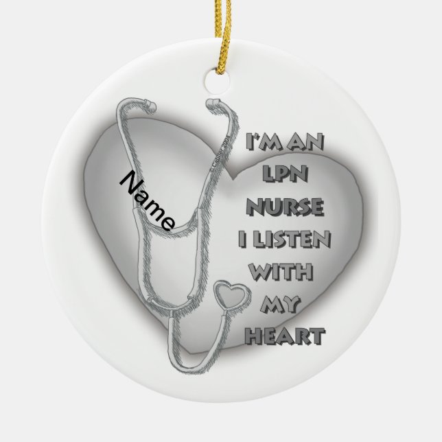 Gray Heart LPN Nurse Keramik Ornament (Vorne)