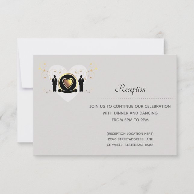 Gray Heart Male Wedding | Empfang Card Einladung (Vorderseite)