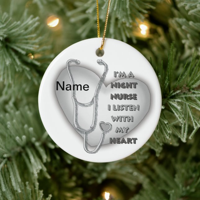 Gray Heart Night Nurse Keramik Ornament (Baum)