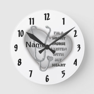 Gray Heart Night Nurse Runde Wanduhr