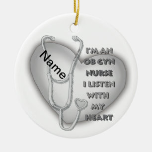 Gray Heart ObGyn Nurse Keramik Ornament