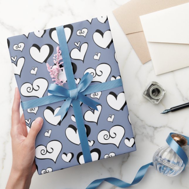 Gray Hearts Wrapping Paper Geschenkpapier (Schenken)