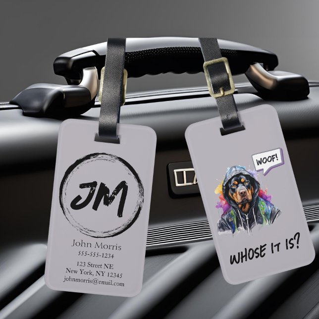 Gray Hip Hop Rottweiler Gepäckanhänger (Gray Rottweiler hip hop luggage tag.)