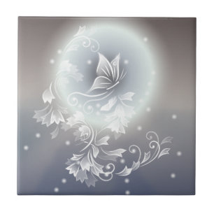 Gray Hues Floral Butterfly Fantasy Fliese