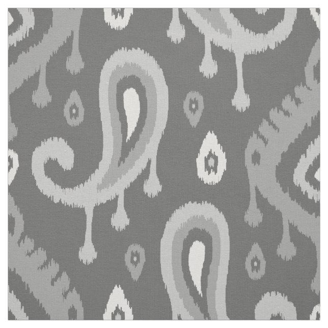 Gray Ikat Paisley Große Skala Stoff (Muster)