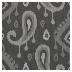 Gray Ikat Paisley Große Skala Stoff