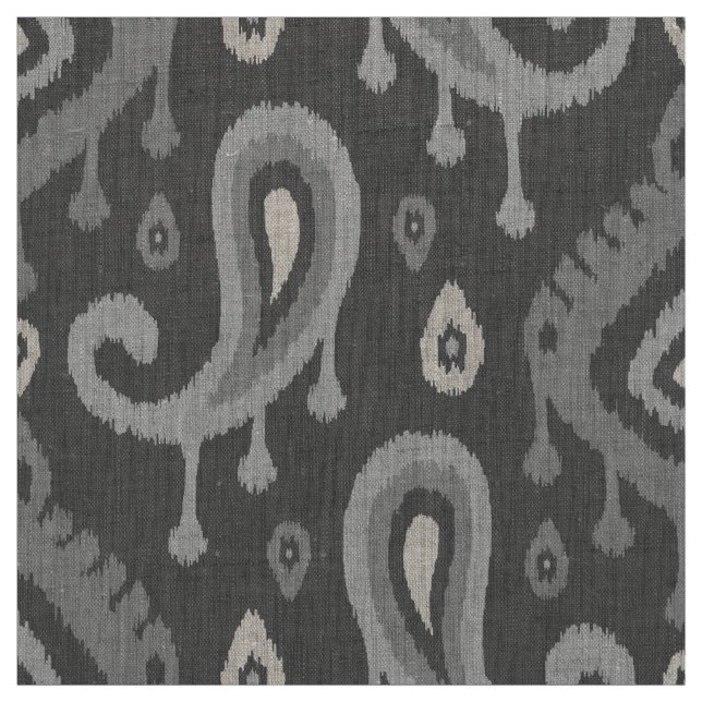 Gray Ikat Paisley Große Skala Stoff (Muster)
