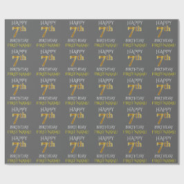 Gray, Imitate Gold "HAPPY 7th BIRTHDAY" Geschenkpapier