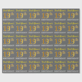 Gray, Imitation Gold Look "19. BIRTHDAY" Geschenkpapier