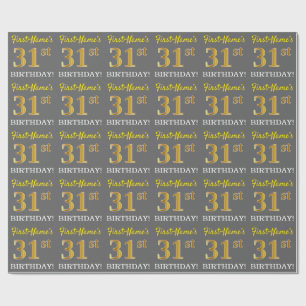 Gray, Imitation Gold Look "31. BIRTHDAY" Geschenkpapier