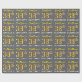 Gray, Imitation Gold Look "38. BIRTHDAY" Geschenkpapier