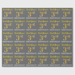 Gray, Imitation Gold Look "3. BIRTHDAY" Geschenkpapier