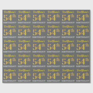 Gray, Imitation Gold Look "54. BIRTHDAY" Geschenkpapier
