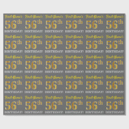 Gray, Imitation Gold Look "56. BIRTHDAY" Geschenkpapier