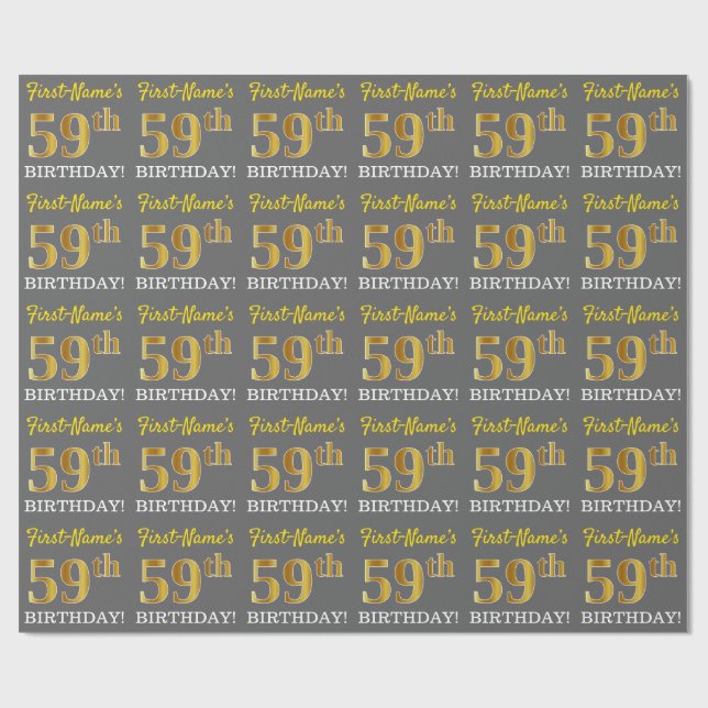 Gray, Imitation Gold Look "59. BIRTHDAY" Geschenkpapier (Flach)