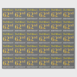 Gray, Imitation Gold Look "62. BIRTHDAY" Geschenkpapier
