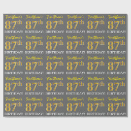Gray, Imitation Gold Look "87. BIRTHDAY" Geschenkpapier