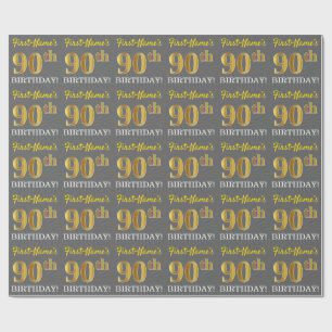 Gray, Imitation Gold Look "90. GEBURTSTAG" Geschenkpapier