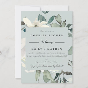 GRAY IVORY WHITE FLORA WATERCOLOR COUPLES DUSCHE EINLADUNG