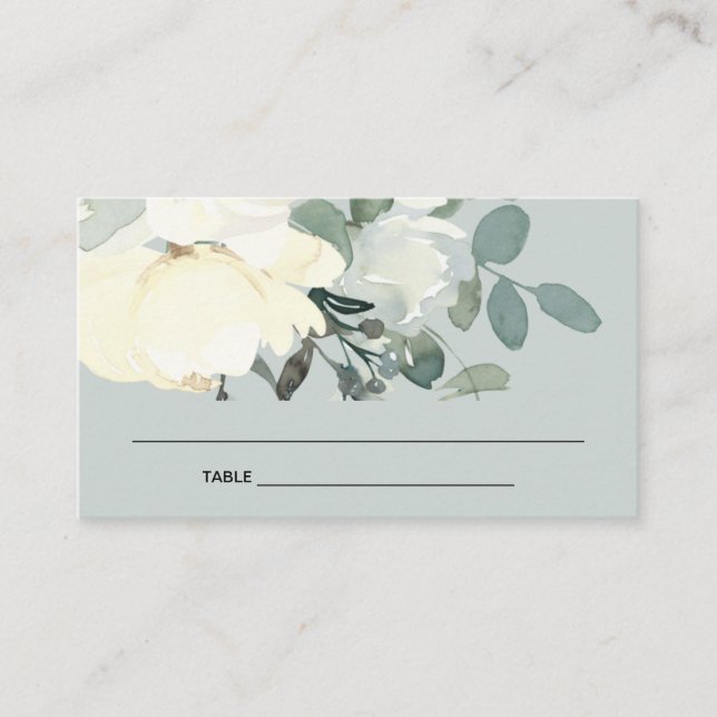 GRAY IVORY WHITE FLORAL BRAUTPARTY PLATZKARTE VISITENKARTE (Vorderseite)