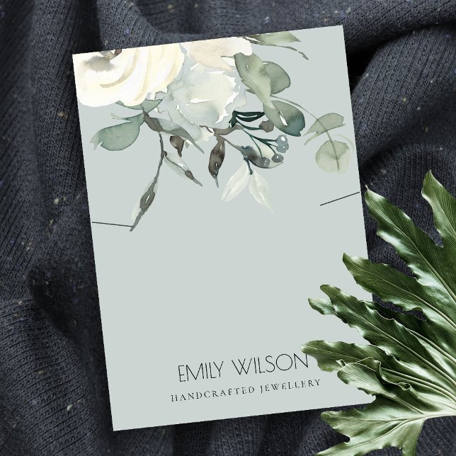 GRAY IVORY WHITE FLORAL BUNCH NECKLACE DISPLAY VISITENKARTE (Von Creator hochgeladen)