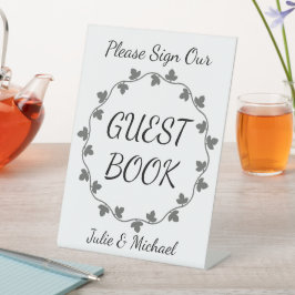 Gray Ivy Wreath Wedding White Guest Book Sockelschild