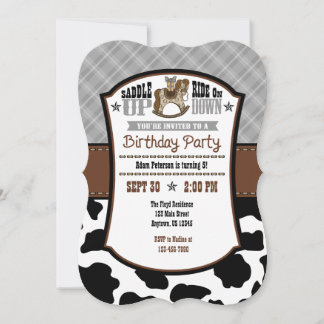 Gray Kariert Cowhide Cowboy Birthday Invite Einladung