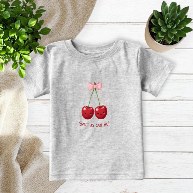 Gray Kids T-Shirt with Cherries and Pink Bow  (Von Creator hochgeladen)
