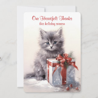 Gray Kitten Christmas Watercolor Feiertagskarte