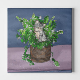 Gray Kitten in Eimer Catnip Leinwanddruck