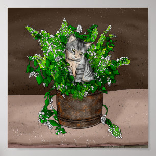 Gray Kitten in Eimer Catnip Poster
