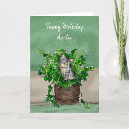 Gray Kitten sitzt in einem Topf Catnip Geburtstag Karte