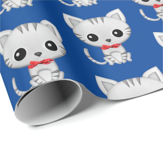 Gray kitty auf blau geschenkpapier (Rolleneckpunkt)