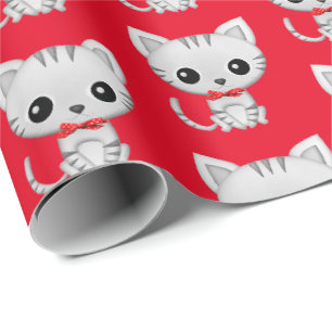 Gray kitty auf rot geschenkpapier