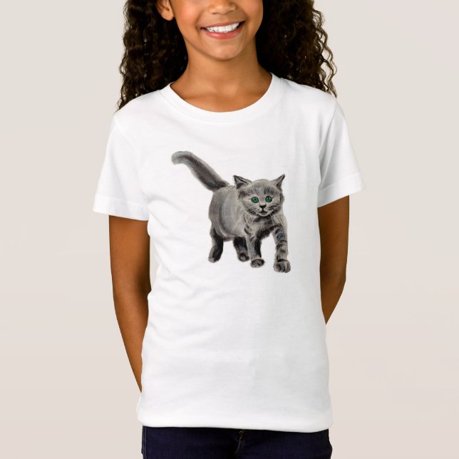 Gray Kitty Cat Kinder Niedliche T - Shirt Kohle ze (Vorderseite)