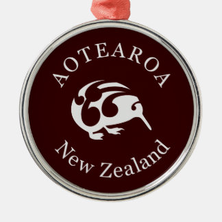Gray Kiwi mit Koru, Aotearoa, Neuseeland Silbernes Ornament