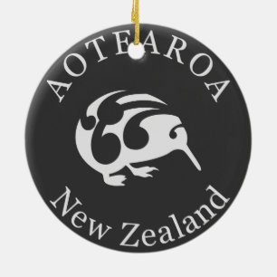 Gray Kiwi mit Koru, Aotearoa und Neuseeland Keramikornament