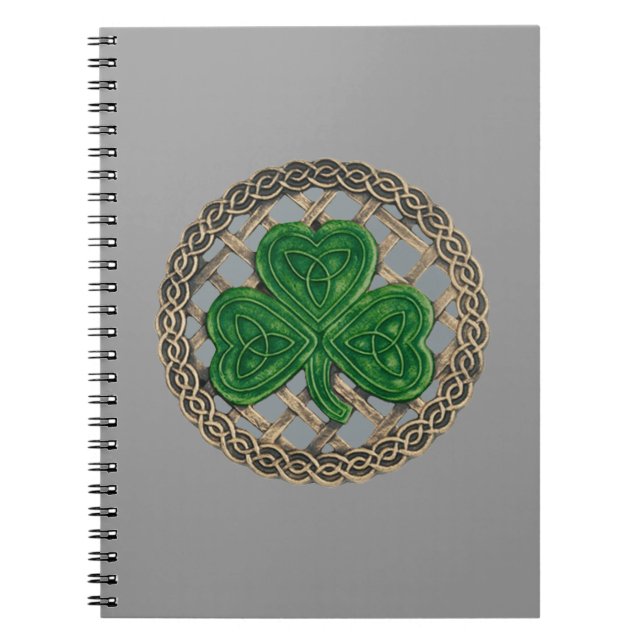 Gray Kleeblatt On Celtic Knots Spiral Notebook Notizblock (Vorderseite)