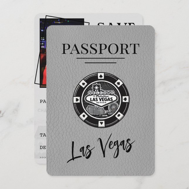 Gray Las Vegas Passport Save the Date (Vorne/Hinten)