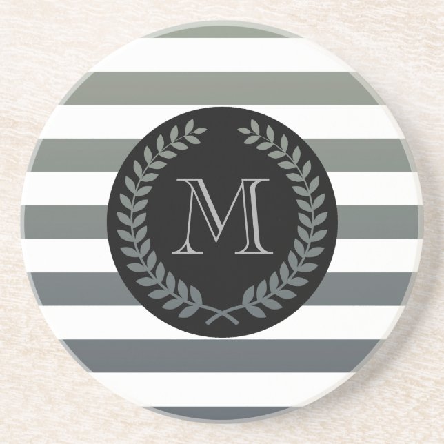 Gray Laurel Wreath Monogram Getränkeuntersetzer (Vorne)